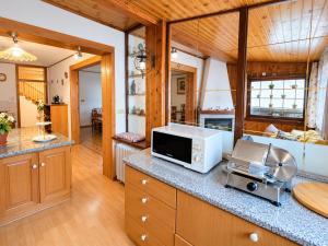 a kitchen with a counter top with a microwave at Zoncolan Mountain Lodge - Ride & Ski in Timau +14 photos