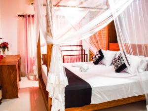 a bedroom with a bed with a mosquito net at Villa Hima Arana in Galle +4 photos