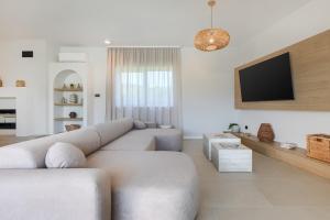 a living room with a couch and a flat screen tv at Villa Dell Arte in Žminj