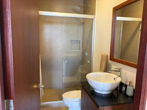 a bathroom with a sink and a toilet and a shower at San Francisco Cancun in Cancún