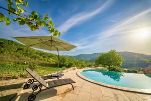 a chair and an umbrella next to a swimming pool at Château de Tournou in Castelreng