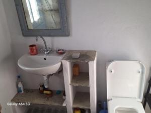 a bathroom with a sink and a toilet and a mirror at Ancienne ferme traditionnelle in Katavatí