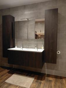 a bathroom with a sink and a mirror at B&B Fleur in Schoten +12 photos