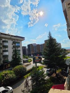 a view of a city with a tree and buildings at Laki Apartment in Podgorica