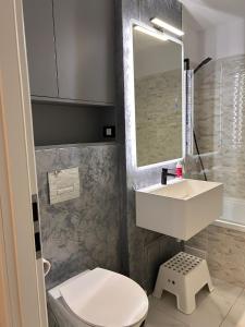 a bathroom with a sink and a toilet at Mangalia Cozy Suite in Mangalia +12 photos