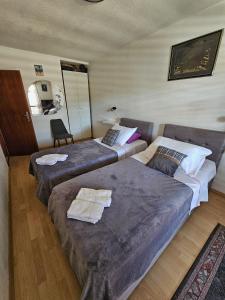 a bedroom with two beds and a mirror at Animari Apartments in Stari Grad