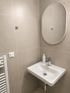 a bathroom with a sink and a mirror at Penzion Centrum in Sklené Teplice