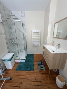 a bathroom with a shower and a sink at Le refuge de Notre-Dame in Berck-sur-Mer