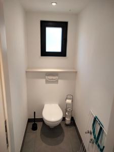 a white toilet in a bathroom with a window at Au petit Mittlach in Mittlach +8 photos