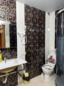 a bathroom with a toilet and a sink and a shower at Hotel Restaurant Real in Kolgecaj +60 photos