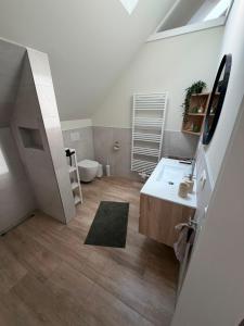 a bathroom with a sink and a toilet at Loft Günni mit Whirlpool in Wietzendorf