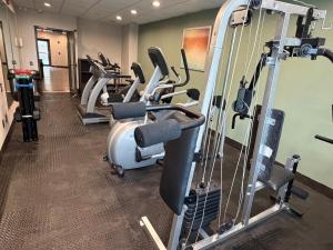 a gym with rows of treadmills and elliptical machines at Wingate by Wyndham Harrisburg Near Hershey in Harrisburg