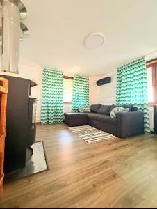 a living room with a couch and a tv at Zoloche Chalet in Vishenki