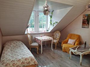 a room with a bed and a table and chairs at Fantasy in Karlovy Vary