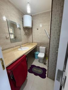 a bathroom with a sink and a toilet and a mirror at Chalet in Blumar Ain soknha in Ain Sokhna