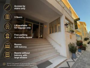 a poster of a building with stairs and signs at Florida Hotel & Apartments - Adults Only in Rhodes Town