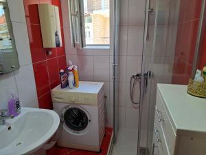a bathroom with a washing machine and a sink at Dama 1 in Bitola