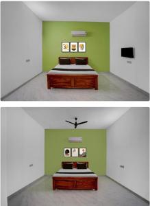 two pictures of a room with a bed in it at hotel 0771 in Raipur