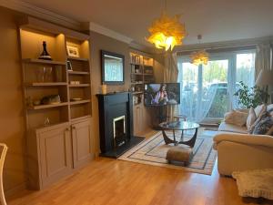 a living room with a fireplace and a couch at Mountain Way in Dublin