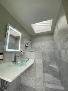 a bathroom with a glass sink and a shower at Bellevue Manor in Newport