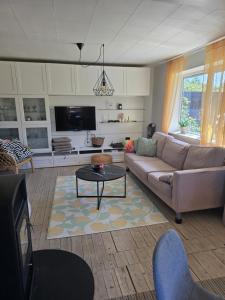 a living room with a couch and a tv at Casa Tolne in Sindal