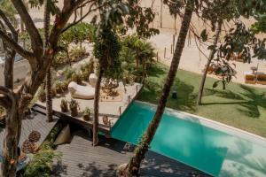 an overhead view of a swimming pool with trees at Vila Torém in Icaraí