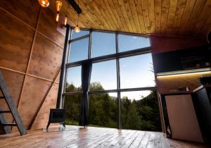 an inside view of a large window in a room at Asket Villas in Krivorovnya
