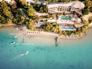an aerial view of a resort on the water at Studio Apartment 5, Unique Location - Sea View in Lithakia