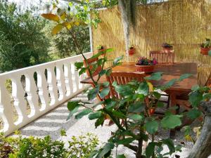 a porch with a table with potted plants on it at Serendipity in Arnasco
