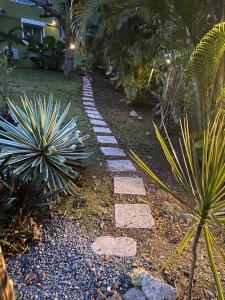 a stone pathway in a garden with plants at L'Isménia, L'écrin Zen in Le Gosier