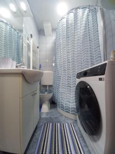 a washing machine in a bathroom with a toilet at Apartment Meri with garage in Velika Kladuša +102 photos