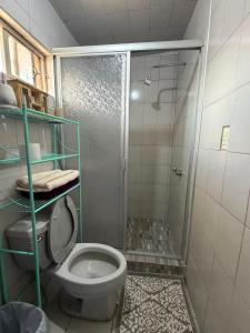 a bathroom with a shower and a toilet in it at Casa Rivota in Delicias