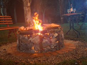 eine Feuerstelle mitten in einem Park in der Unterkunft Chalé Cabana Ruby in Gonçalves