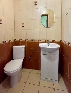 a bathroom with a toilet and a sink at Passage Apartments 10a in Skhidnitsa +5 photos