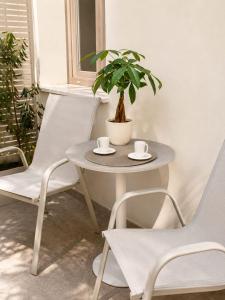 a table with two chairs and a potted plant at Marconi 306 in Quartu Sant'Elena