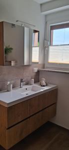a bathroom with a sink and a mirror at Apartmaji Božiček Olimje in Podčetrtek