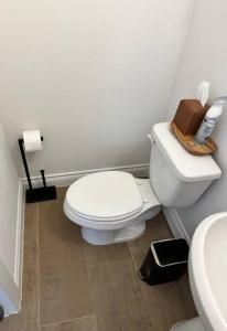 a bathroom with a white toilet and a sink at Aroma homes in Meru