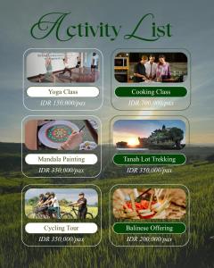 a flyer for a event in a field at De Moksha Eco Friendly Boutique Resort in Tabanan