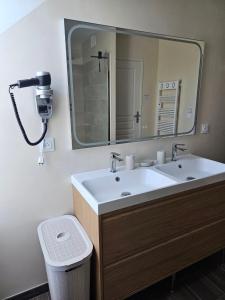 a bathroom with a sink and a mirror at Cap à l'ouest in Saint-Benoît-des-Ondes