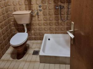 a bathroom with a toilet and a bath tub at Apartments Blink in Orebić