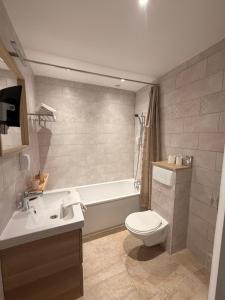 a bathroom with a toilet and a tub and a sink at Domaine de l'Oustalia in Aix-en-Provence +64 photos