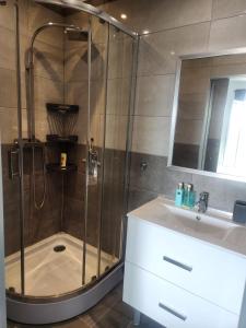a bathroom with a shower and a sink at Chambre d hote in Le Tignet +13 photos