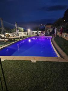 a large blue swimming pool in a yard at night at Chambre d hote in Le Tignet