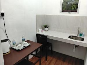 a small kitchen with a sink and a table at HG Homestay in Kota Kinabalu