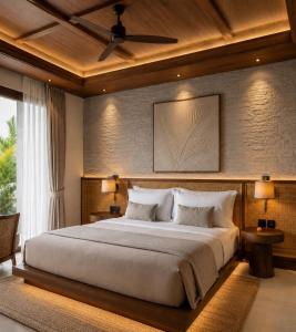 a bedroom with a large bed and a ceiling fan at Kingfisher Beach Resort-Yala Safari in Kirinda +204 photos