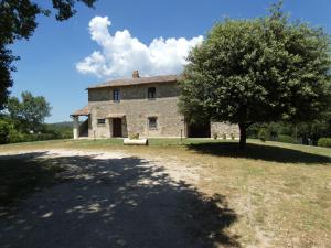an old stone house with a tree in front of it at SCAPPO IN UMBRIA, casale al lago in Corbara