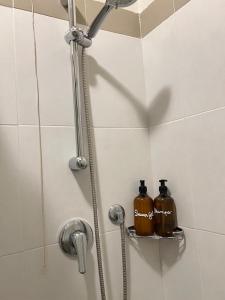 a shower with two bottles on a shelf in a bathroom at Ottanio 2 Lake Apartments in Pisogne