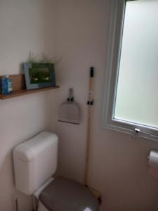 a small bathroom with a toilet and a window at L'échapée verte in Litteau