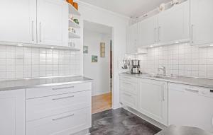a white kitchen with white cabinets and a sink at 2 Bedroom Pet Friendly Home In Ringkøbing in Ringkøbing +15 photos