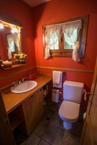 Un baño con inodoro, lavabo y espejo. en El lugar de la Flor, en San Carlos de Bariloche 21 fotos más